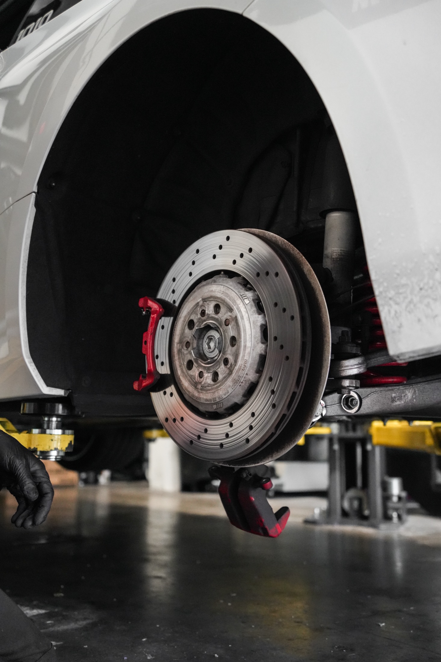 Close-up of a big brake kit rotor and caliper